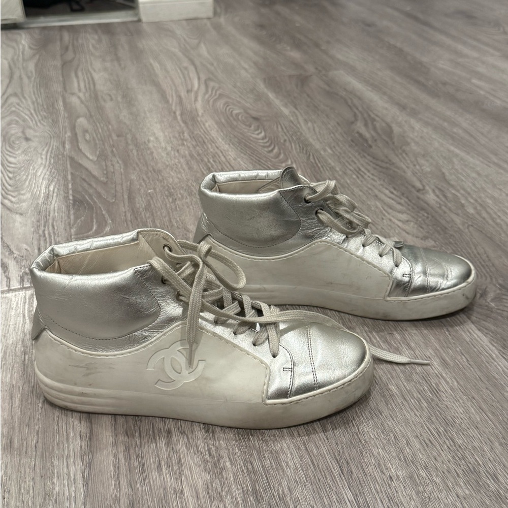 Chanel Silver High-Top Sneakers For Women